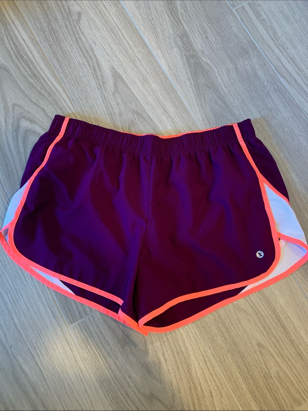 Xersion Plum Athletic Shorts with Neon Coral Trim